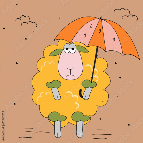 Cute Autumn Sheep with Umbrella 