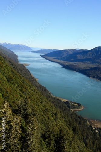 Flowing river seen from the mountain top