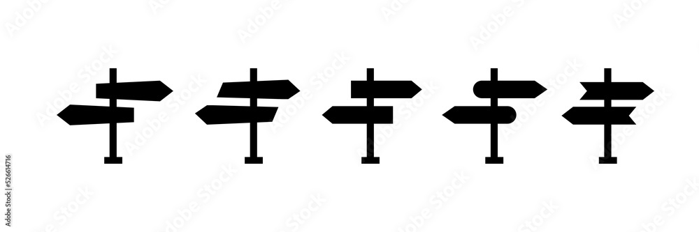 Signpost icon, direction. Travel, set of road sign. Black signpost - stock vector.