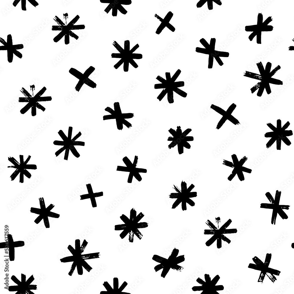 Seamless pattern with hand drawn snowflakes. Christmas and holiday ornament with small snowflakes or stars. Stylised symbol of winter. Hand drawn black vector abstract pattern. New Year decoration. Seamless pattern with hand drawn snowflakes. Christmas and holiday ornament with small snowflakes or stars. Stylised symbol of winter. Hand drawn black vector abstract pattern. New Year decoration.
