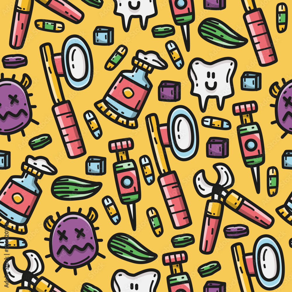 Dentist cartoon doodle pattern illustration design Dentist cartoon doodle pattern illustration design