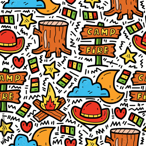 Camping doodle cartoon pattern illustration design