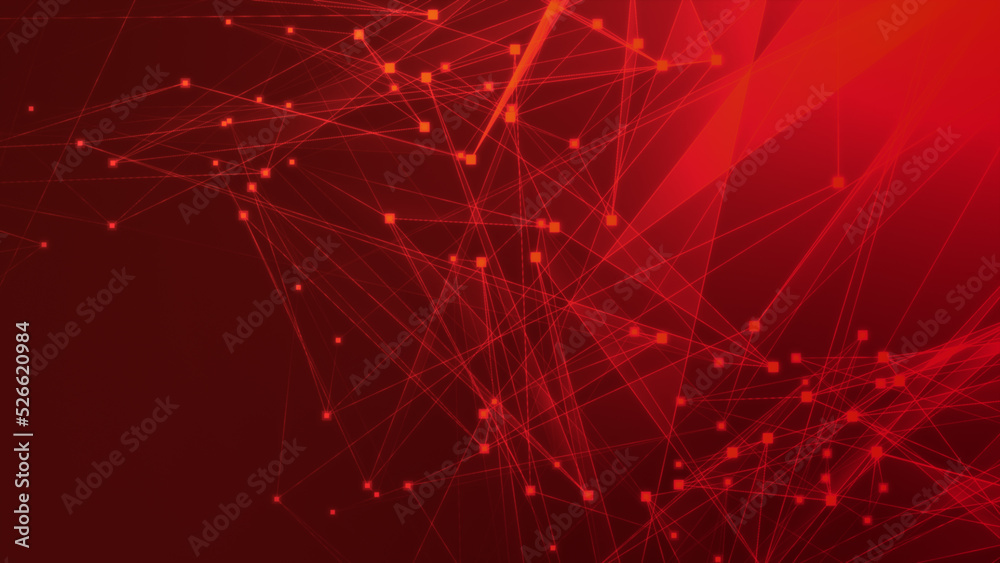 Abstract red polygon tech network with connect technology background. Abstract dots and lines texture background. 3d rendering.