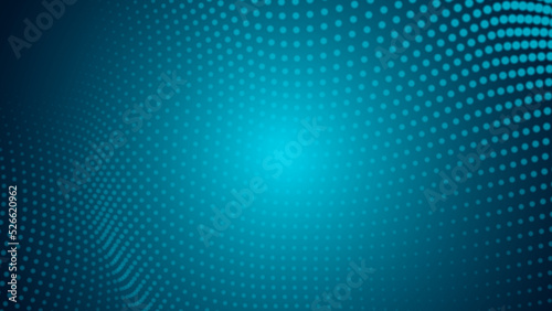 Abstract dot pattern blue green wave light gradient texture technology background.