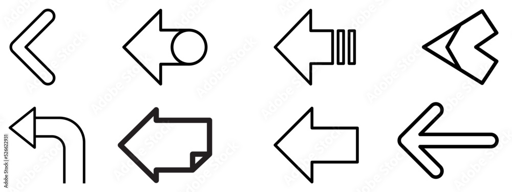 left side arrow set .Vector illustration. left side arrow set .Vector illustration.