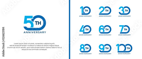 set of anniversary logotype blue color on white background for celebration moment