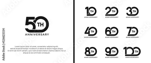 set of anniversary logotype black color on white background for celebration moment