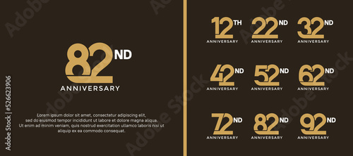 set of anniversary logotype golden and white color on brown background for celebration moment © dharmArt