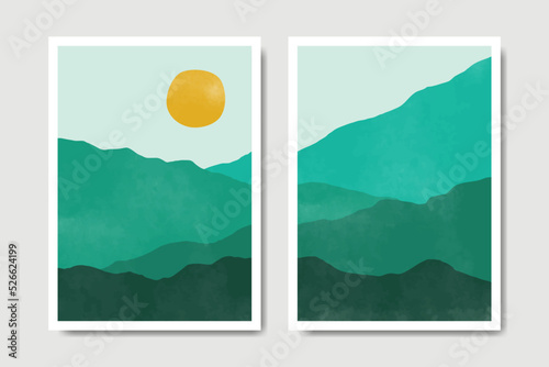 Abstract Contemporary mid century modern landscape boho poster template. Aesthetic Modern Art Minimal mountain compositions for postcard, cover, wallpaper, wall art, home decor.