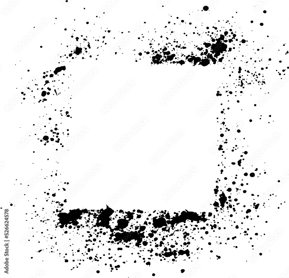 abstract black ink sprayed on a transparent background. square design elements for copy space frame. the grunge paint brush collection for creative design