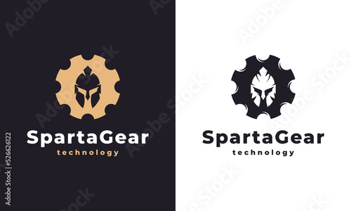 Gear And Spartan Logo Gladiator Vector Illustration