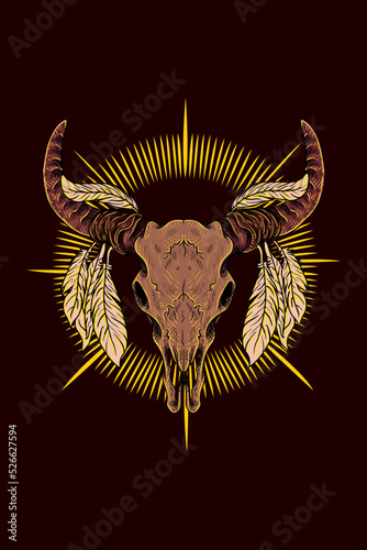 Cow skull with feather vector illustration