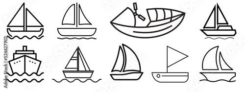 Boats and ship icon collection.flat style vector illustration set. 