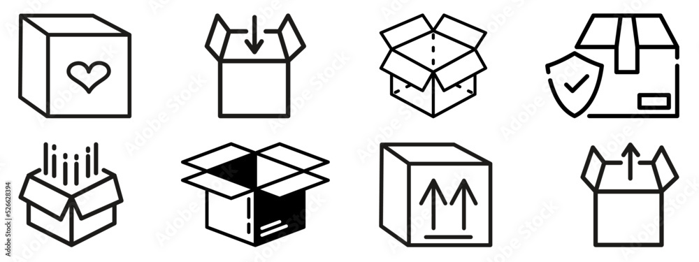Vecteur Stock Box Icon Collection. flat style carton box icon set.box  delivery | Adobe Stock