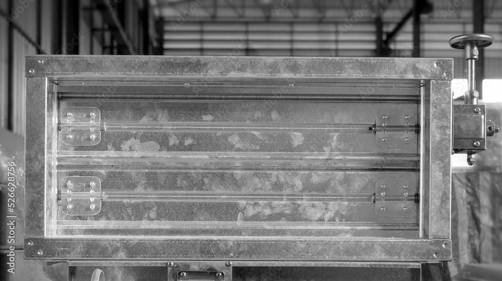 Close-up shot of flaps of volume damper. Close-up shot of flaps of volume damper.