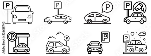 Car Parking icon collection.isolated on white background.flat style Vector illustration. 