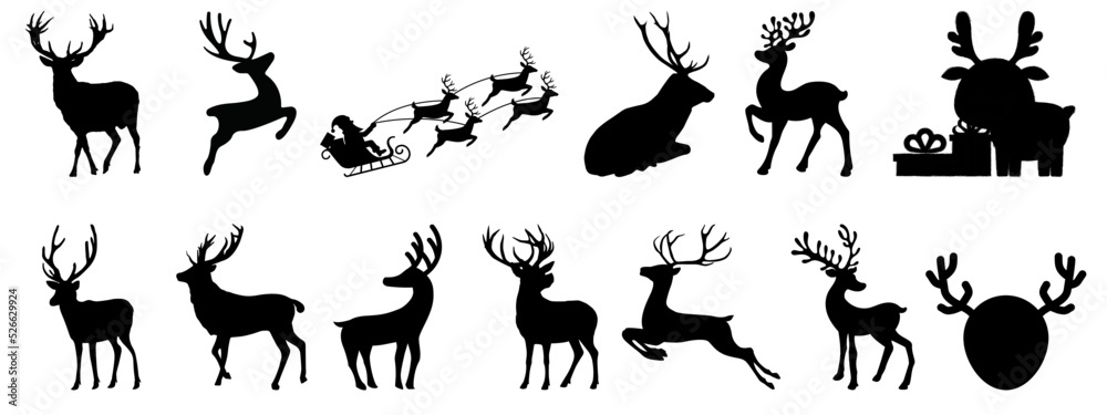 Christmas deer icon collection. isolated on white background. flat style vector illustration set.   