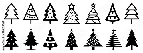 Christmas tree icon collection. isolated on white background. flat style vector illustration set.    photo
