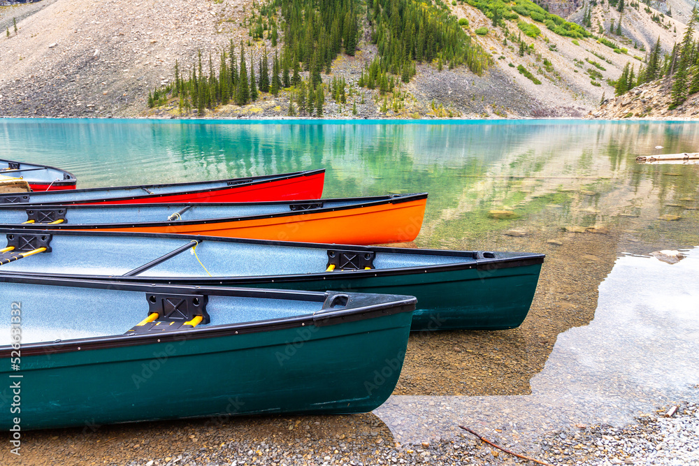 Canoes on Lake Moraine, Banff