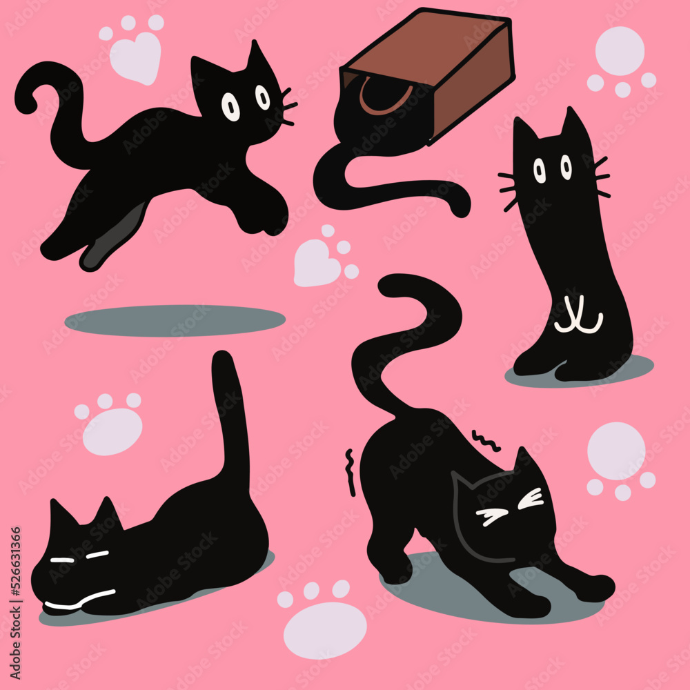 Black cat pattern for wallpaper, background, carpet, textile, clothing, wrapping, batik, fabric, and children's room vector illustration 