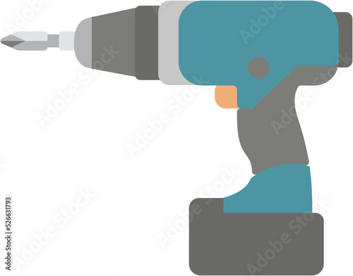 Illustration of drill screwdriver with flat design
