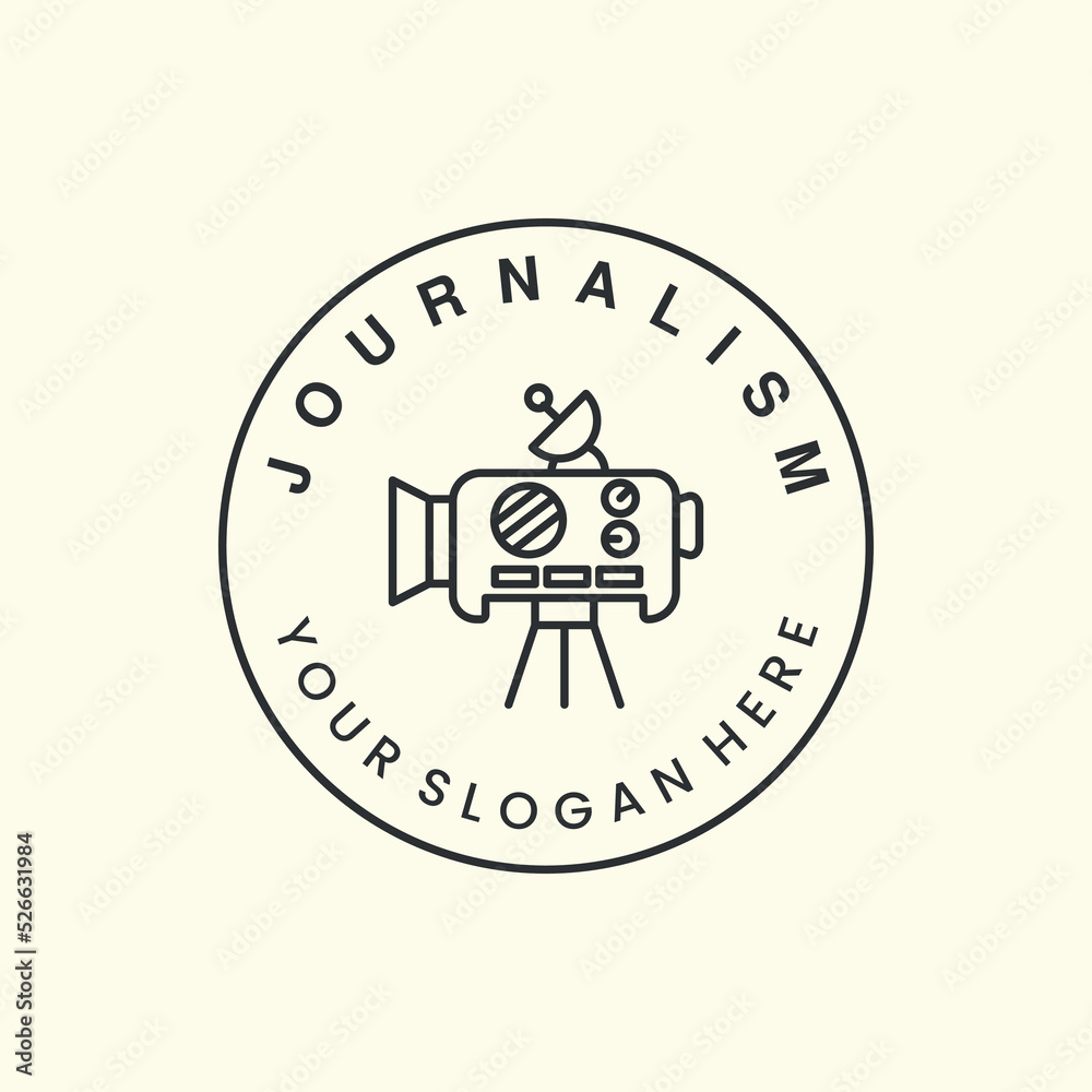 journalism with line art and emblem style logo vector icon design. camera template illustration