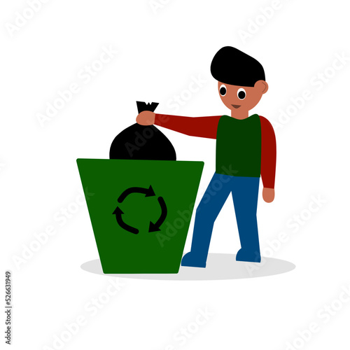 vector illustration of people taking out the trash