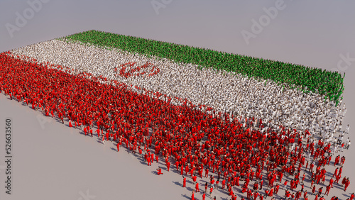 Iranian Flag formed from a Crowd of People. Banner of Iran on White. photo