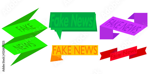 Set of ribbon with Fake News text. Banner template. Label sticker. Sign.