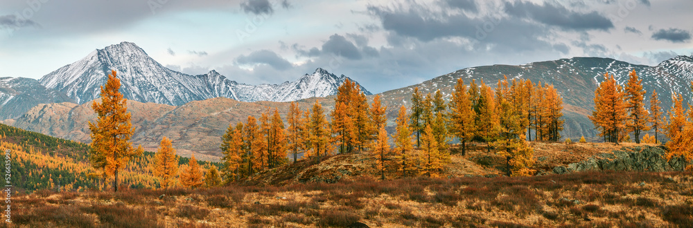 Panoramic mountain landscape, autumn view
