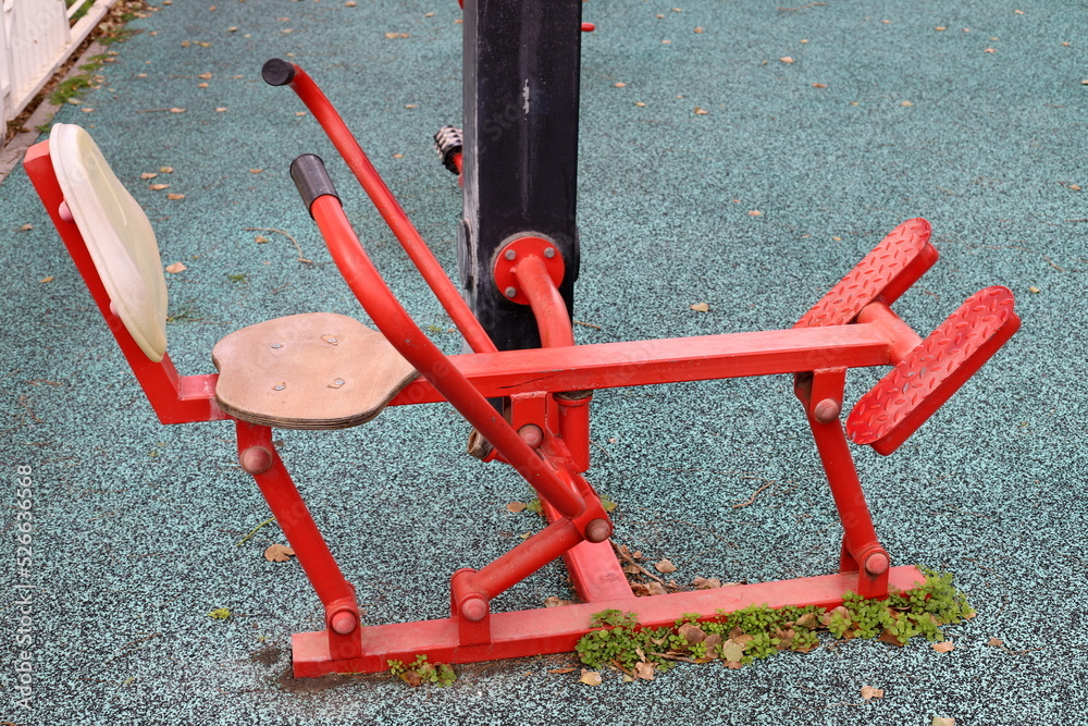 Sports equipment and equipment in a city park on the seashore. Sports equipment and equipment in a city park on the seashore.