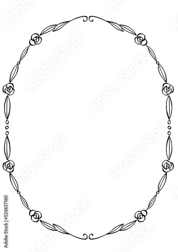 Wallpaper Mural flower oval frame black white line art drawing decorative ornament Torontodigital.ca