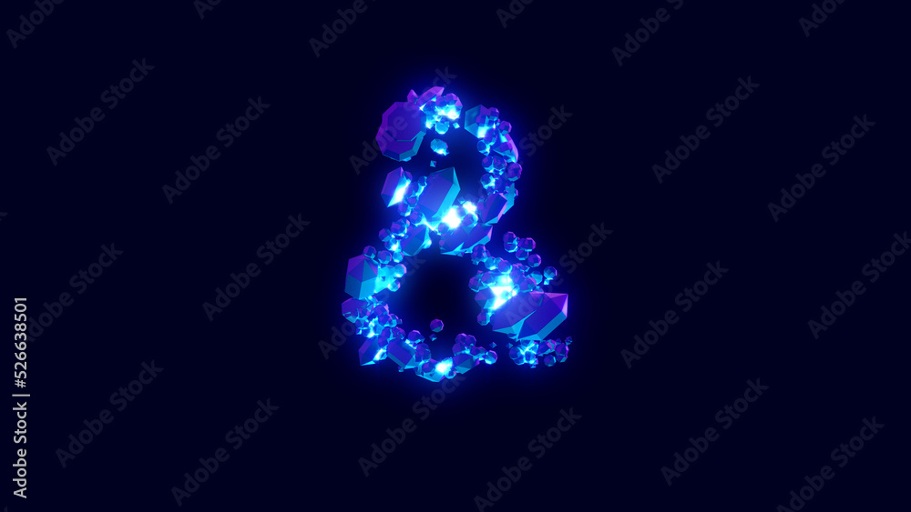 magic diamonds or crystals - ampersand, creative font, isolated - object 3D rendering