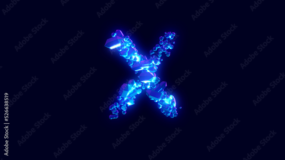 magic diamonds or frozen ice - letter X, creative font, isolated - object 3D rendering magic diamonds or frozen ice - letter X, creative font, isolated - object 3D rendering