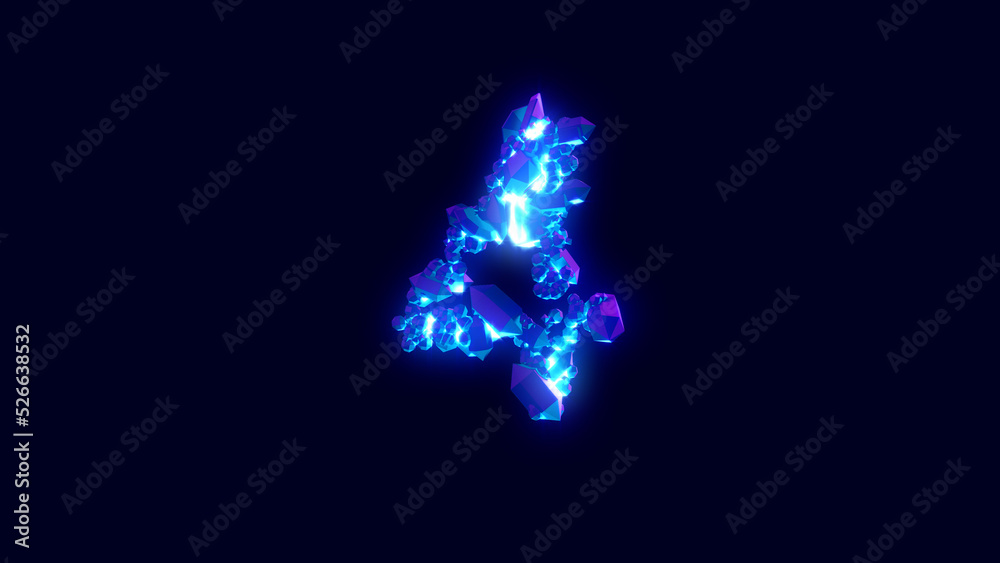 magic brilliants or frozen ice - number 4, creative font, isolated - object 3D illustration