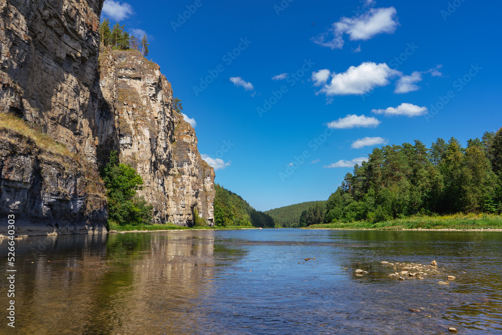 Prytes river Ai. Chelyabinsk region, the city of Satka. Mountains and rocks. River in summer Prytes river Ai. Chelyabinsk region, the city of Satka. Mountains and rocks. River in summer