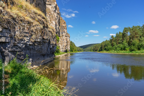 Prytes river Ai. Chelyabinsk region  the city of Satka. Mountains and rocks. River in summer