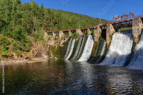 Dam. Waterfall. Natural historical complex  Thresholds . Chelyabinsk region. River  Bolshaya Satka 