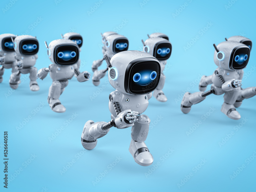 Fotografie Group of small robot assistant running
