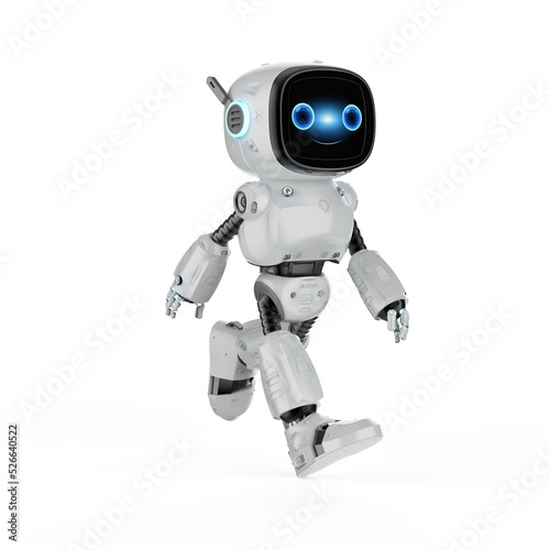 Small robot assistant walking or moving