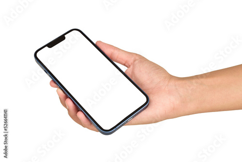 Empty screen phone in hand for message and advertisement