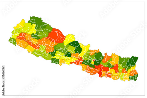 Beautiful Nepal vector map with road map illustration , colorful Nepal map with district and road line , Nepal roadway