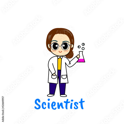 vector cute cartoon scientist with ground suit with laboratory equipment illustration