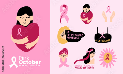 Pink october vector element collection set for poster, background, social media post