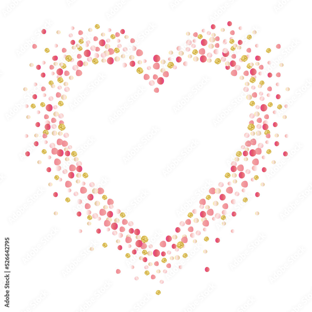Abstract pink and gold dot heart shaped frame illustration