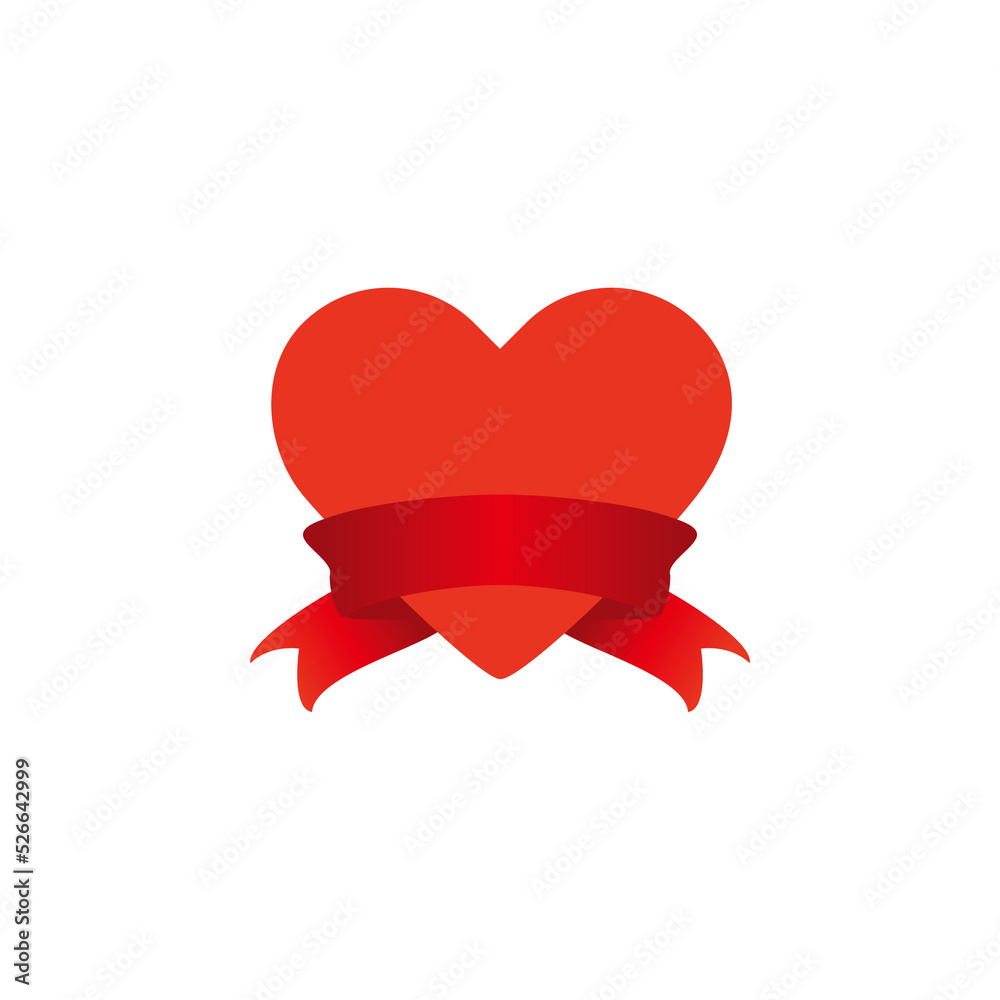 Red heart with red ribbon illustration Red heart with red ribbon illustration