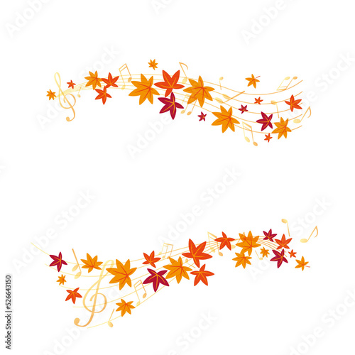 Autumn leaves and music notes illustration set 