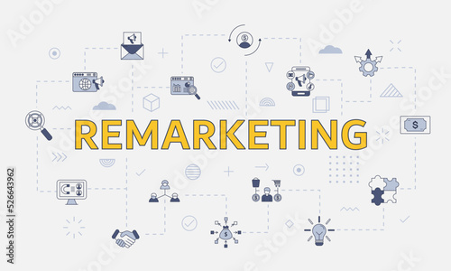 remarketing concept with icon set with big word or text on center