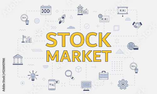 stock market concept with icon set with big word or text on center