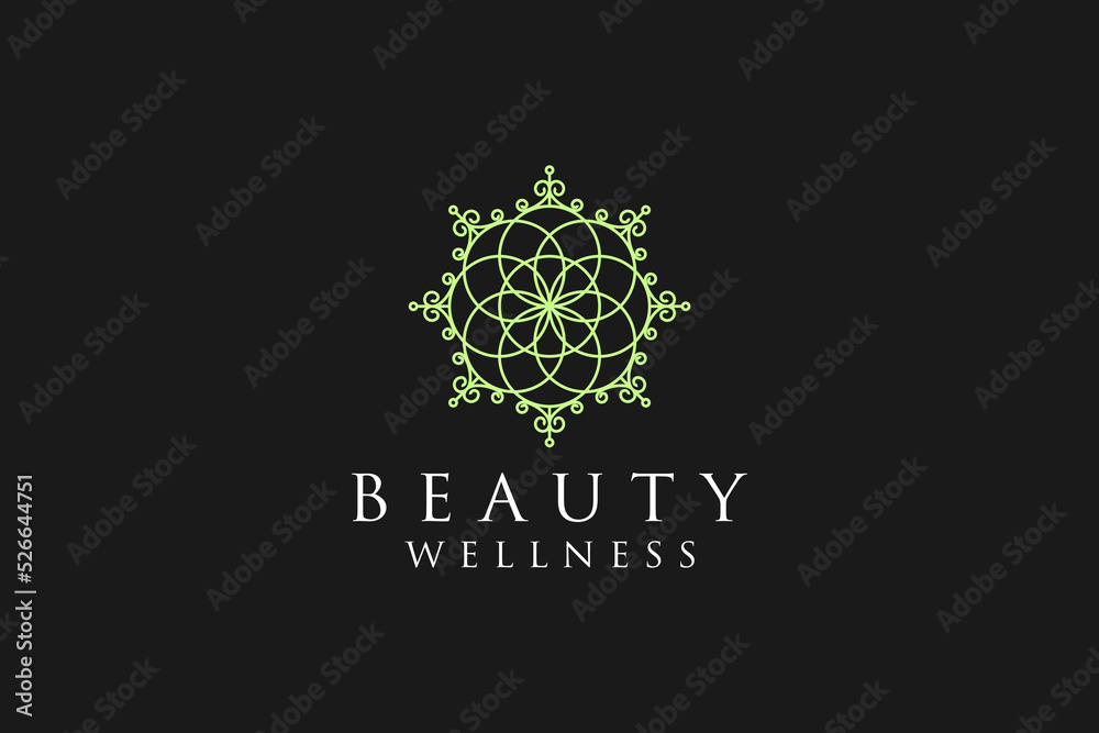Flower icon massage spa yoga logo treatment medical alternative traditional feminine luxury mandala symbol